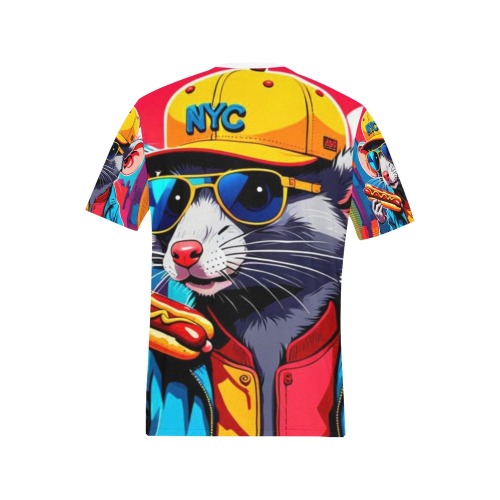 HOT DOG EATING NYC RAT 3 Men's All Over Print T-Shirt (Solid Color Neck) (Model T63)