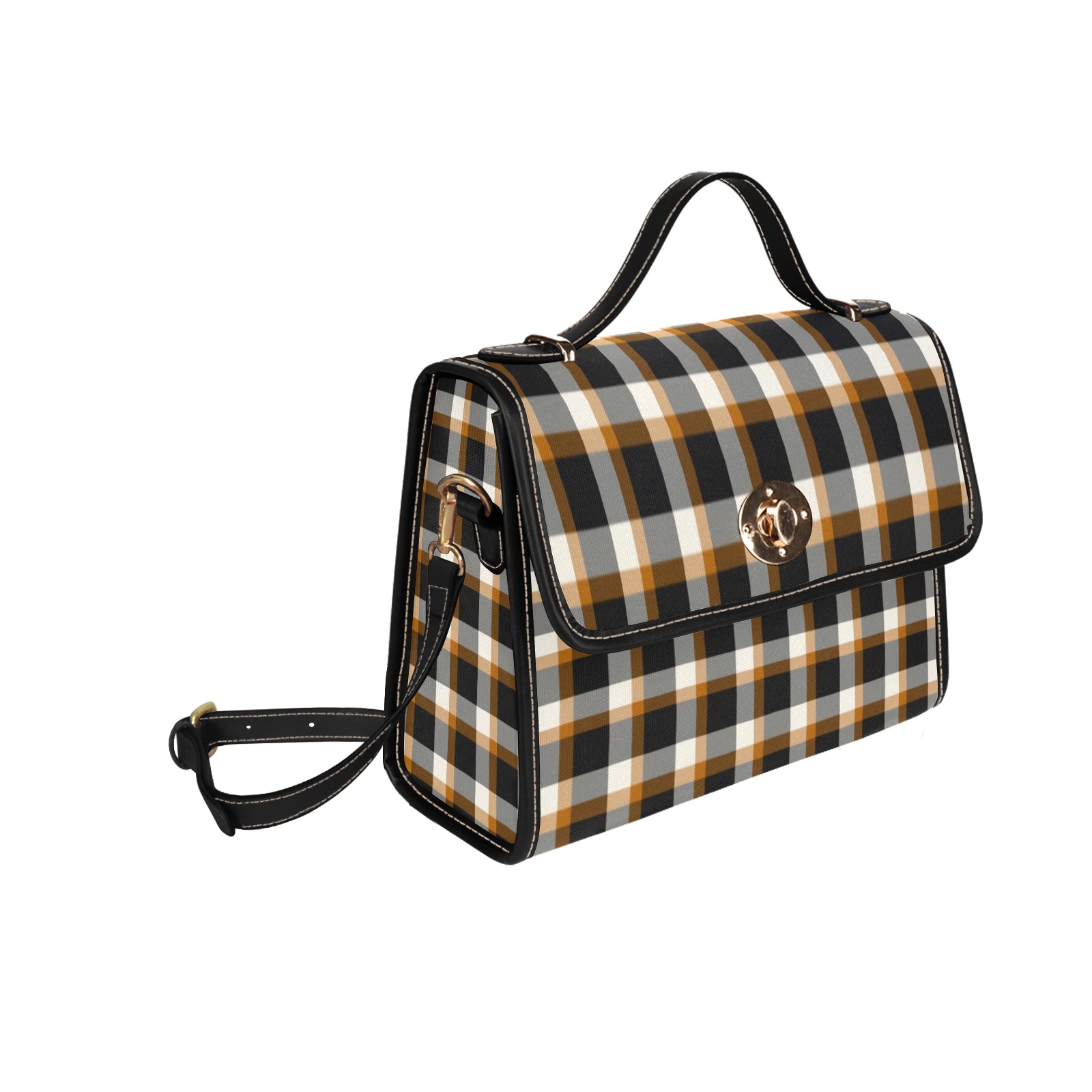 Classic Plaid (Tan) Waterproof Canvas Bag-Black (All Over Print) (Model 1641)