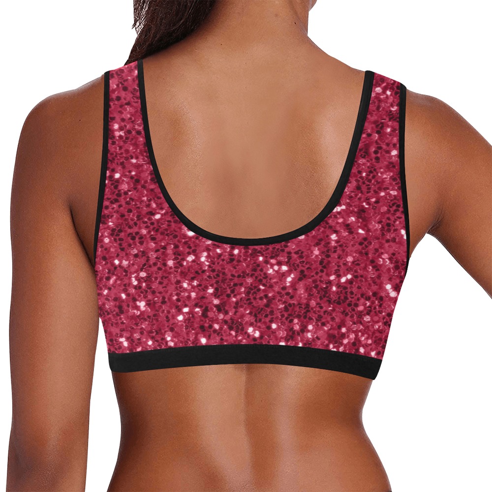 Magenta dark pink red faux sparkles glitter Women's All Over Print Sports Bra (Model T52)