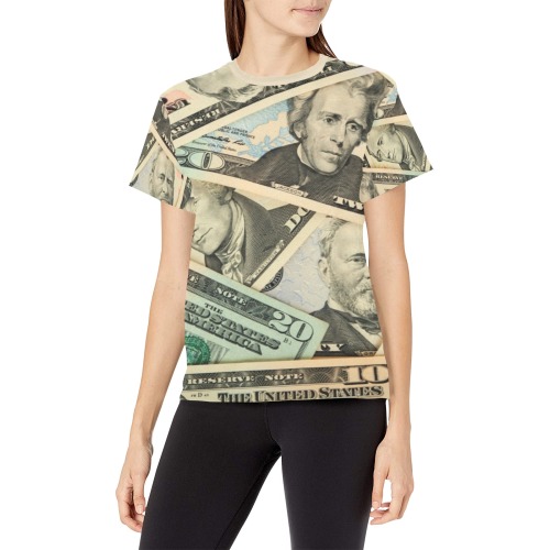 US PAPER CURRENCY Women's All Over Print Crew Neck T-Shirt (Model T40-2)