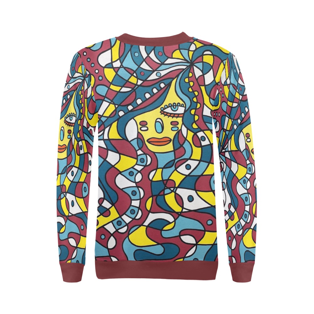 Feisty / Maroon All Over Print Crewneck Sweatshirt for Women (Model H18)