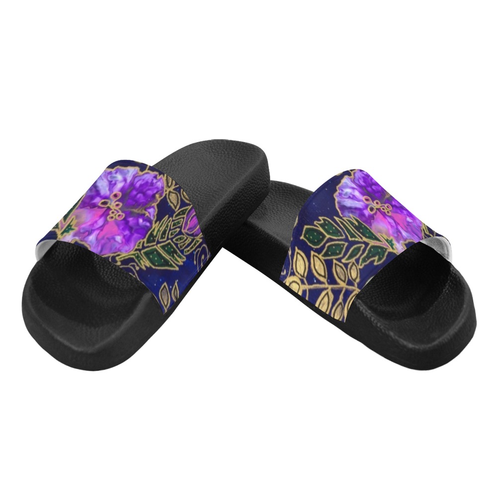 Dark Blue Floral Women's Slide Sandals (Model 057)