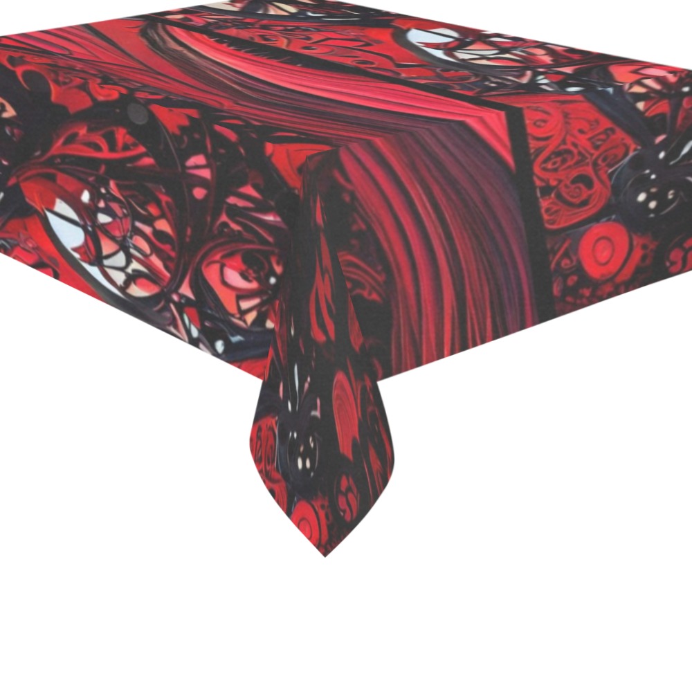 red and black intricate pattern 1 Cotton Linen Tablecloth 60"x 84"