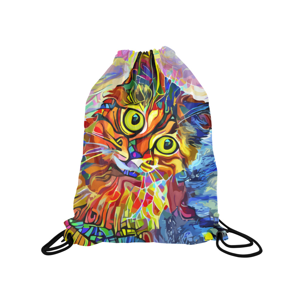 Abstract Cat Face Artistic Pet Portrait Painting Medium Drawstring Bag Model 1604 (Twin Sides) 13.8"(W) * 18.1"(H)