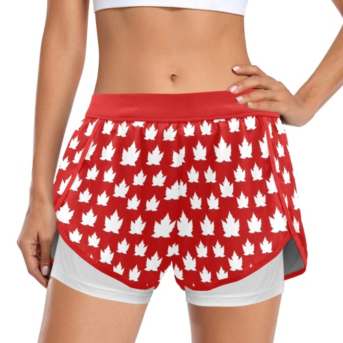 Cute Canada Sports Shorts Women's Sports Shorts with Compression Liner (Model L63)