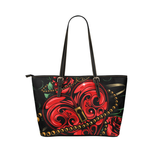 Key To My Heart Leather Tote Bag/Small (Model 1651)