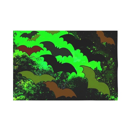 Bats In Flight Green Polyester Peach Skin Wall Tapestry 90"x 60"