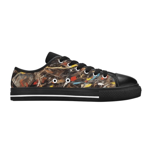 Mix of colofrul paint and dark lines abstract art Women's Classic Canvas Shoes (Model 018)