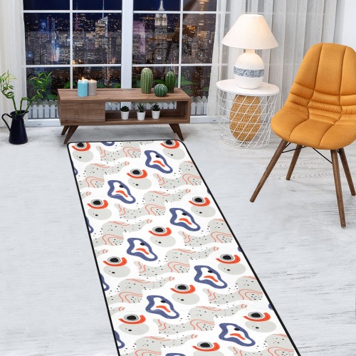 Elegant Abstract Mid Century Pattern Area Rug with Black Binding 9'6''x3'3''