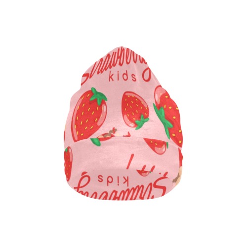 girl wearing strawberry All Over Print Beanie for Kids