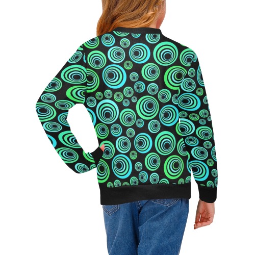 Retro Psychedelic Pretty Green Pattern Girls' All Over Print Crew Neck Sweater (Model H49)