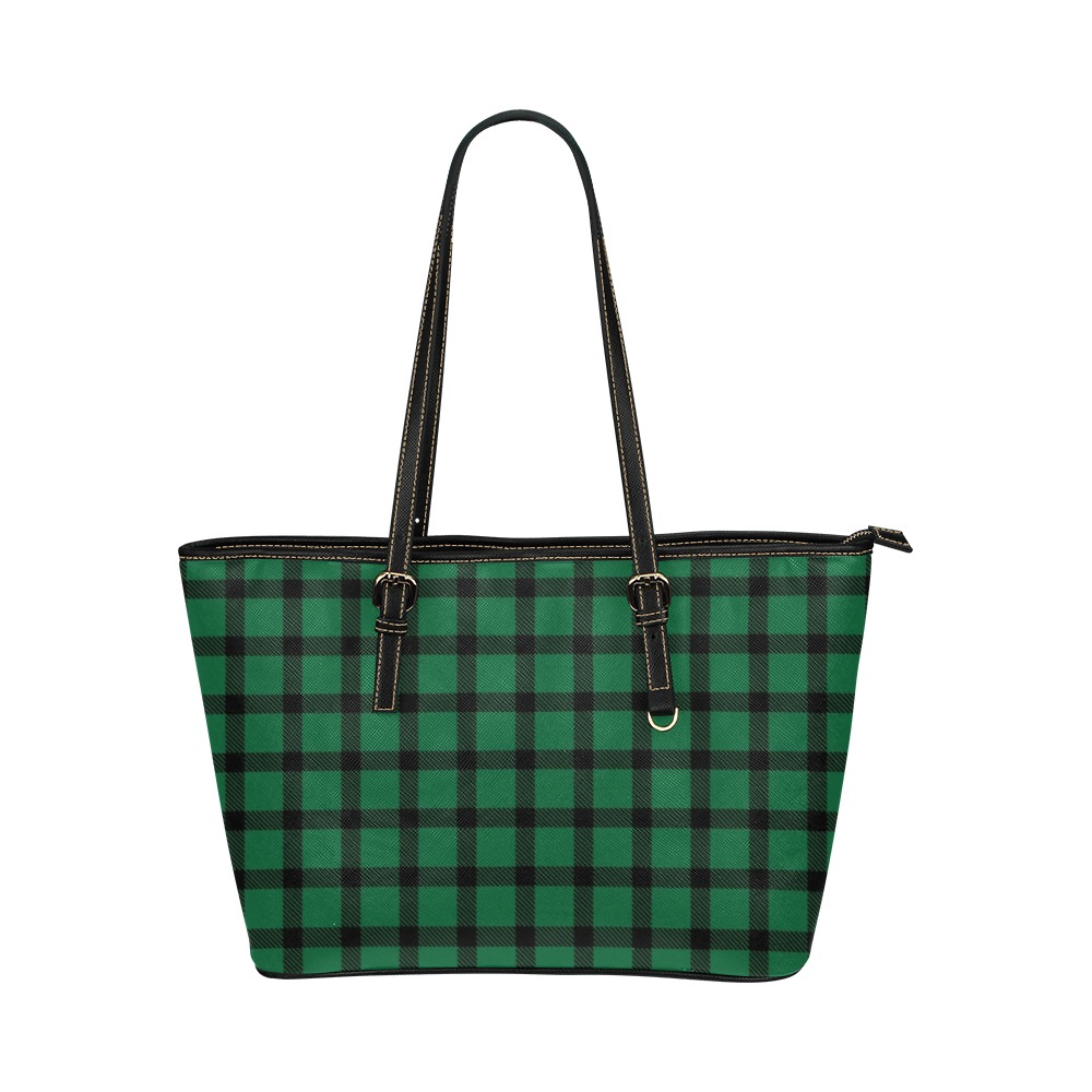 Green and Black Plaid Leather Tote Bag/Large (Model 1651)