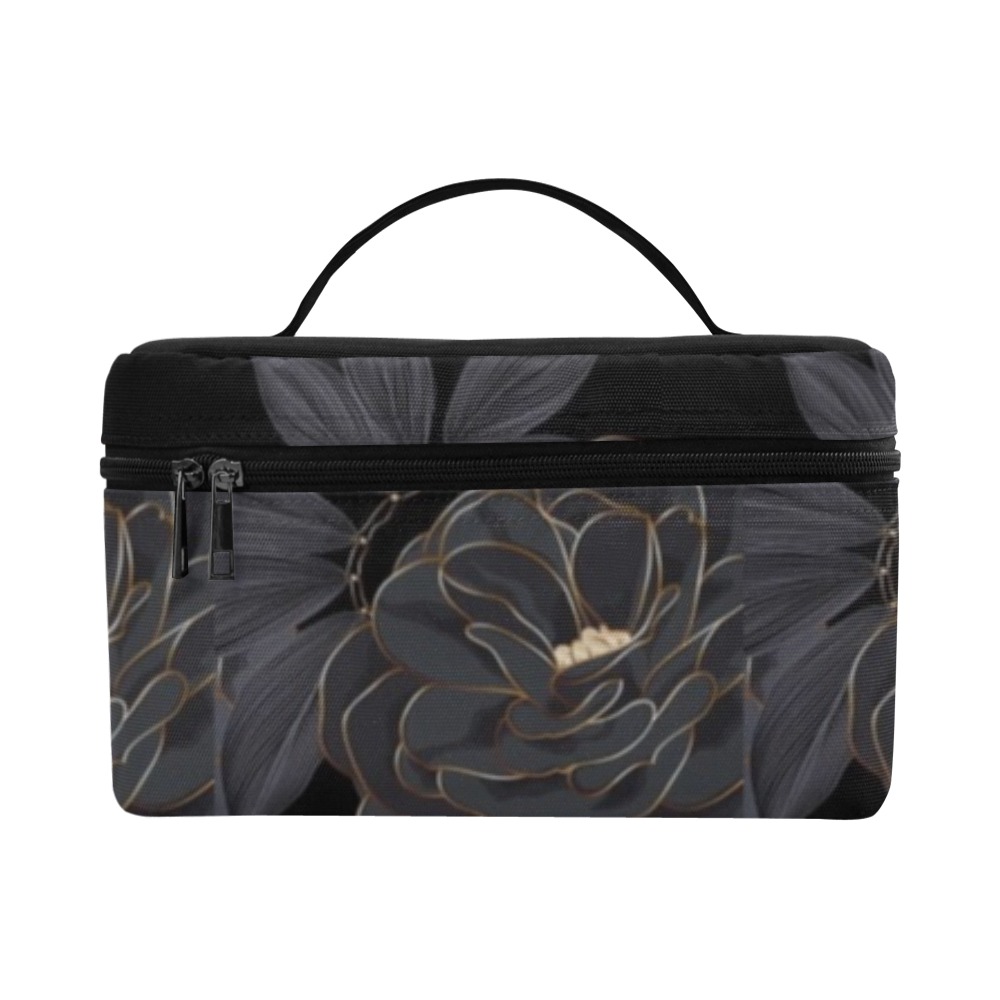 Black Gold Flower Cosmetic Bag Cosmetic Bag/Large (Model 1658)