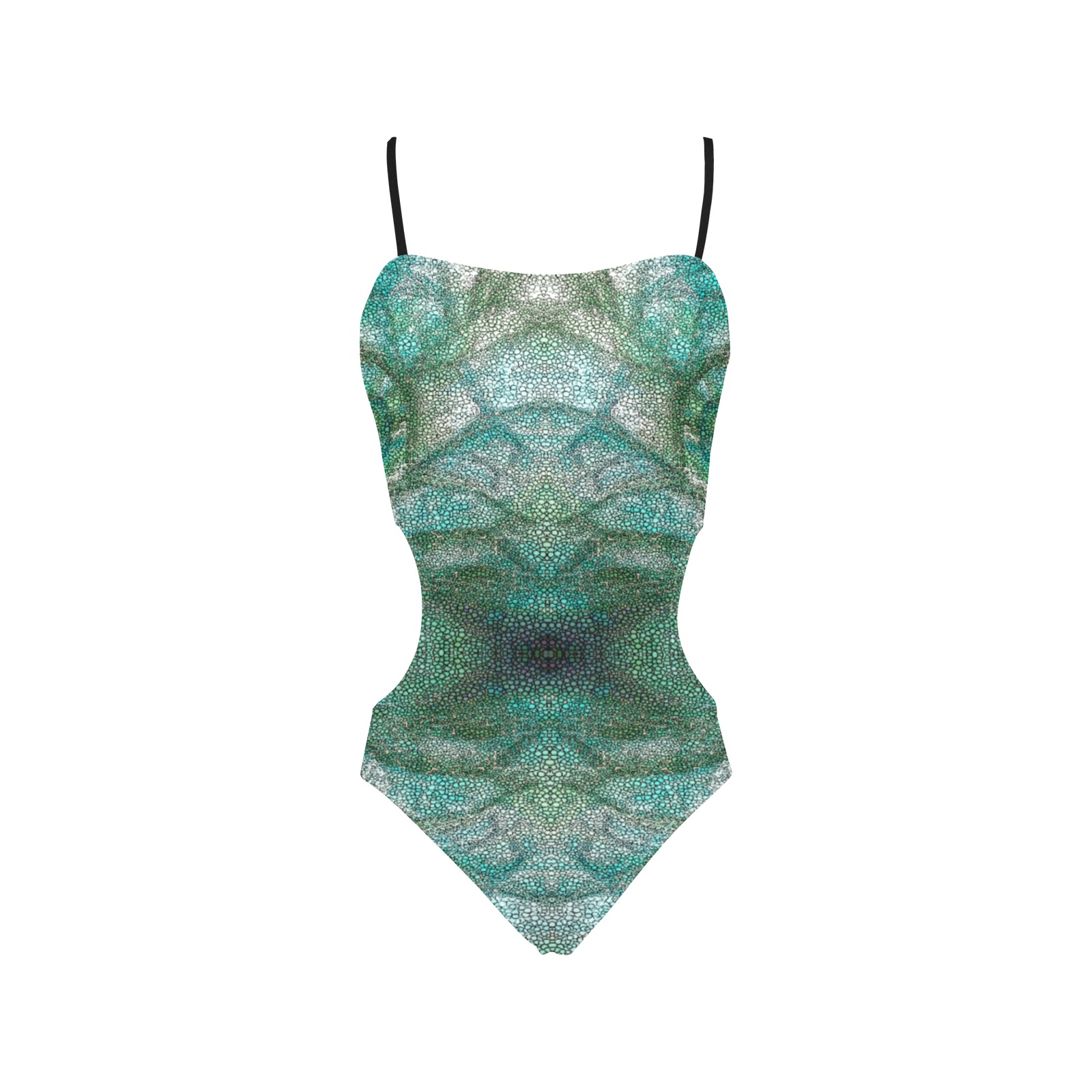 impression Spaghetti Strap Cut Out Sides Swimsuit (Model S28)