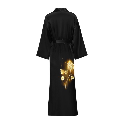 Golden Shiny Rose Pattern Long Kimono Robe