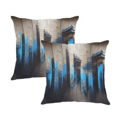 graffiti building's black and blue Linen Zippered Pillowcase 18"x18"(One Side&Pack of 2)