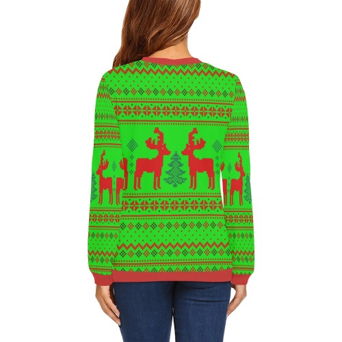 Merry Christmas Red Reindeer Ugly Sweater All Over Print Crewneck Sweatshirt for Women (Model H18)