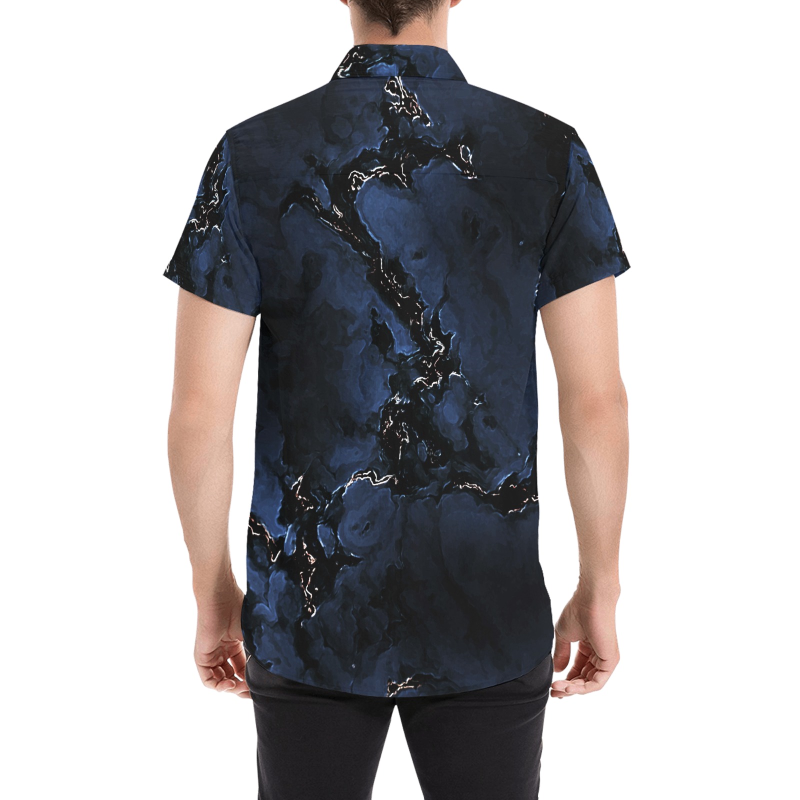 Blue Bliss Hills - dark blue gold smokey marble pattern Men's All Over Print Short Sleeve Shirt (Model T53)
