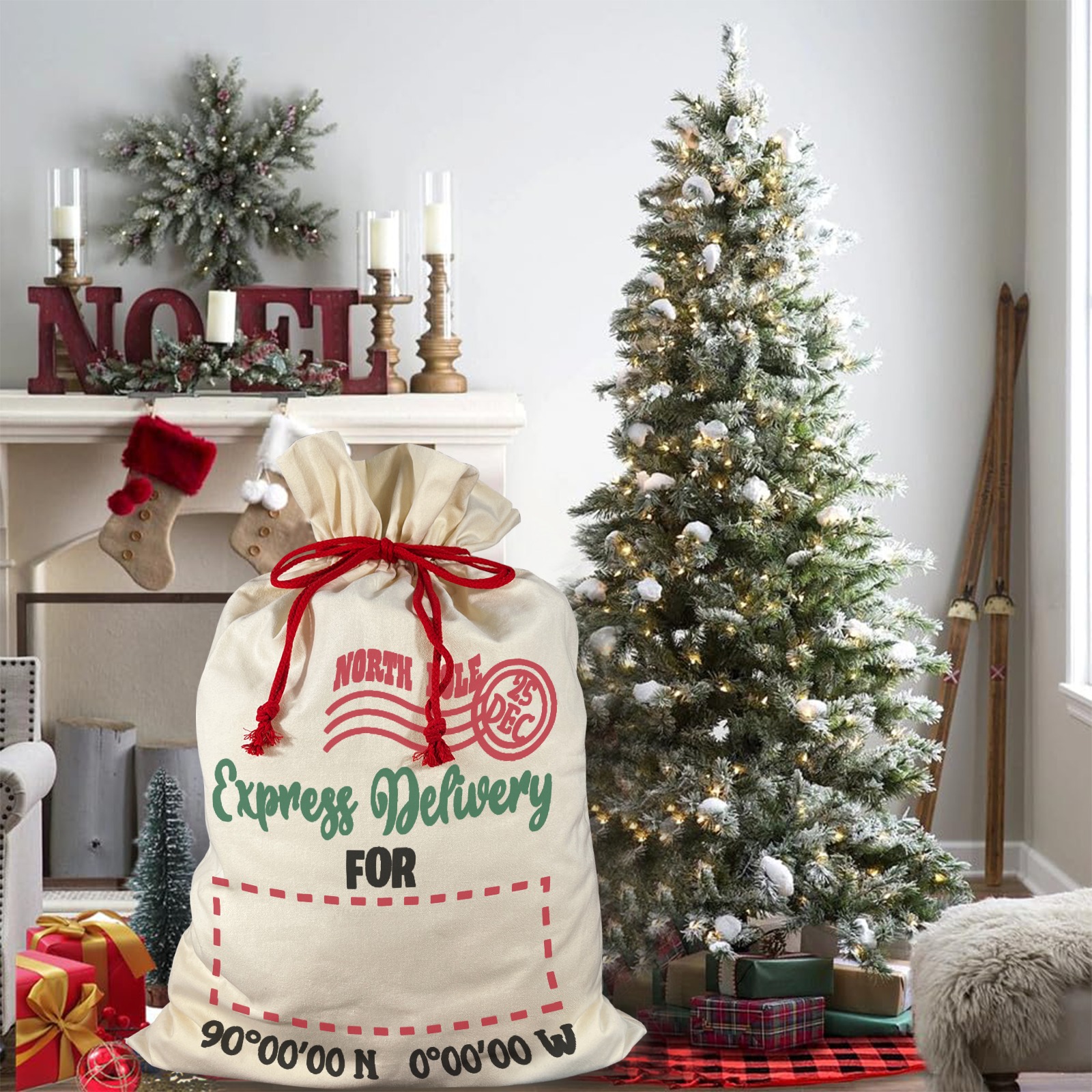 North Pole Xpress Delivery Santa Claus Drawstring Bag 21"x32" (Two Sides Printing)