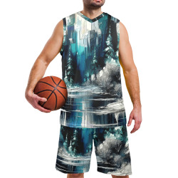 Painted City Winter Scene 1006 Men's V-Neck Basketball Uniform