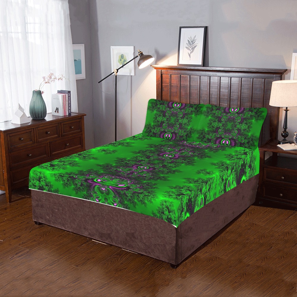 Early Summer Green Frost Fractal 3-Piece Bedding Set