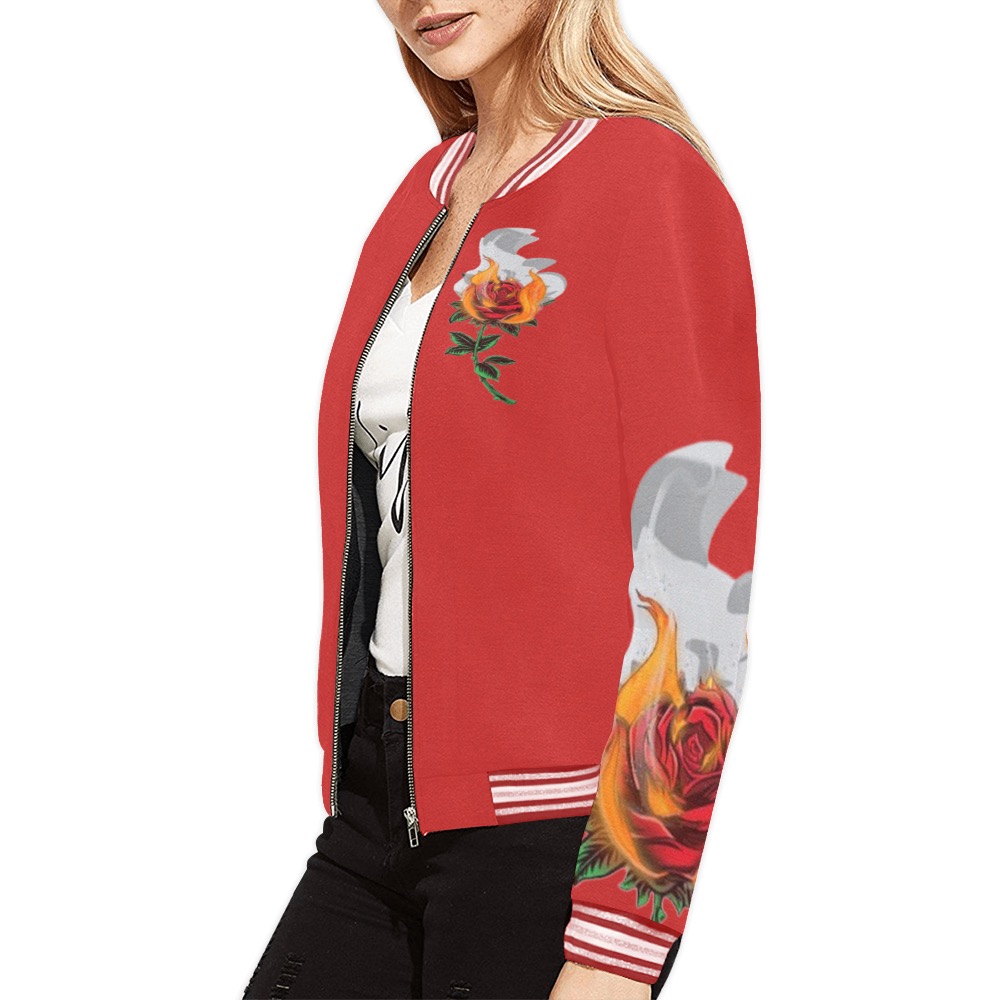 Womans Aromatherapy Apparel Red Bomber Jacket All Over Print Bomber Jacket for Women (Model H21)
