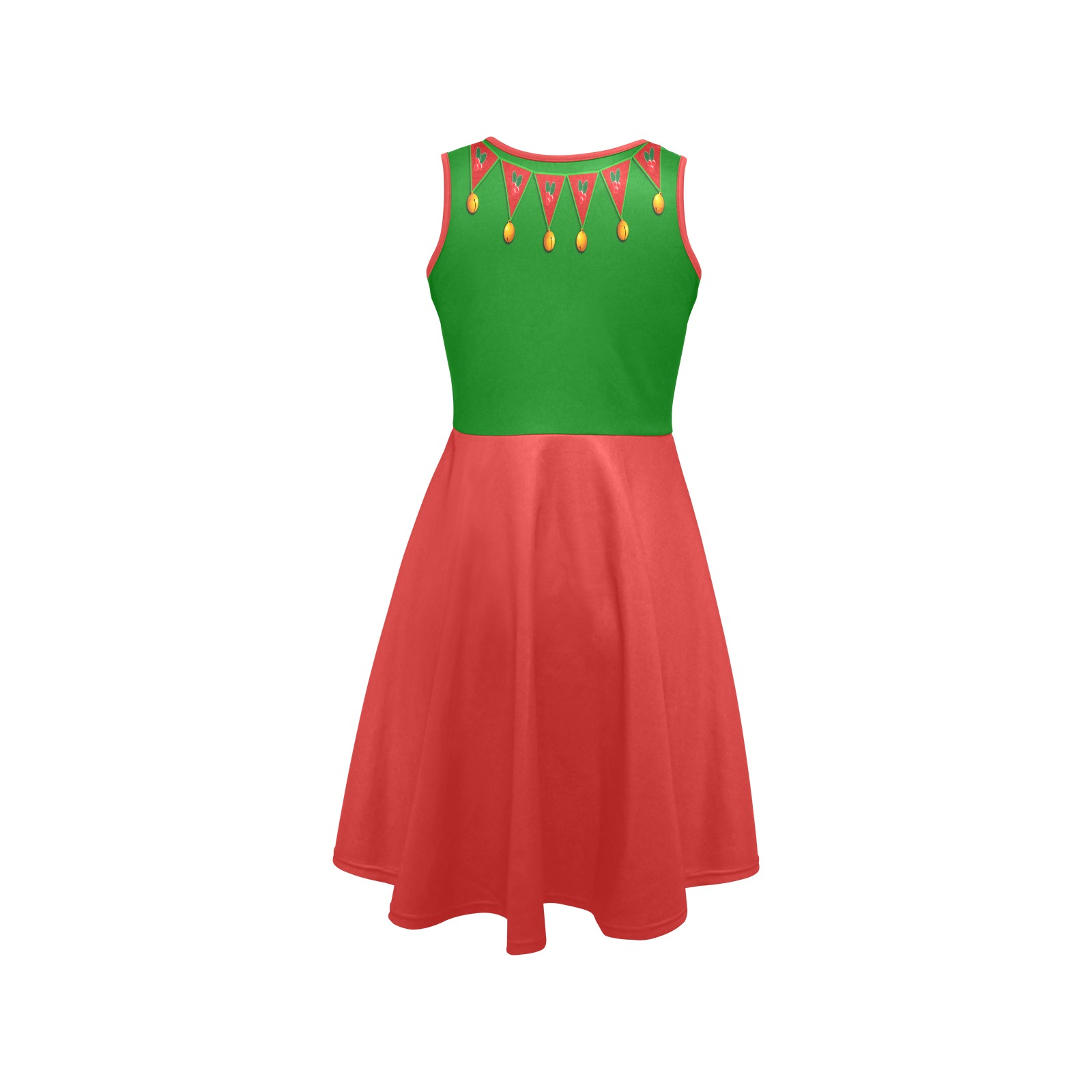 Green Red Elf Costume Sleeveless Expansion Dress (Model D60)