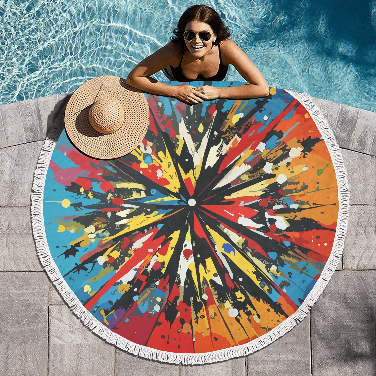 Fantastic abstract colorful flower modern art Circular Beach Shawl Towel 59"x 59"