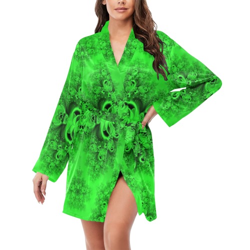 New Spring Forest Growth Frost Fractal Women's Long Sleeve Belted Night Robe