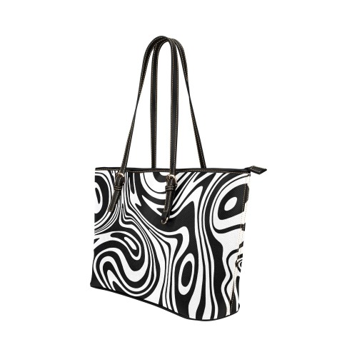 Black and White Marble Leather Tote Bag/Small (Model 1651)