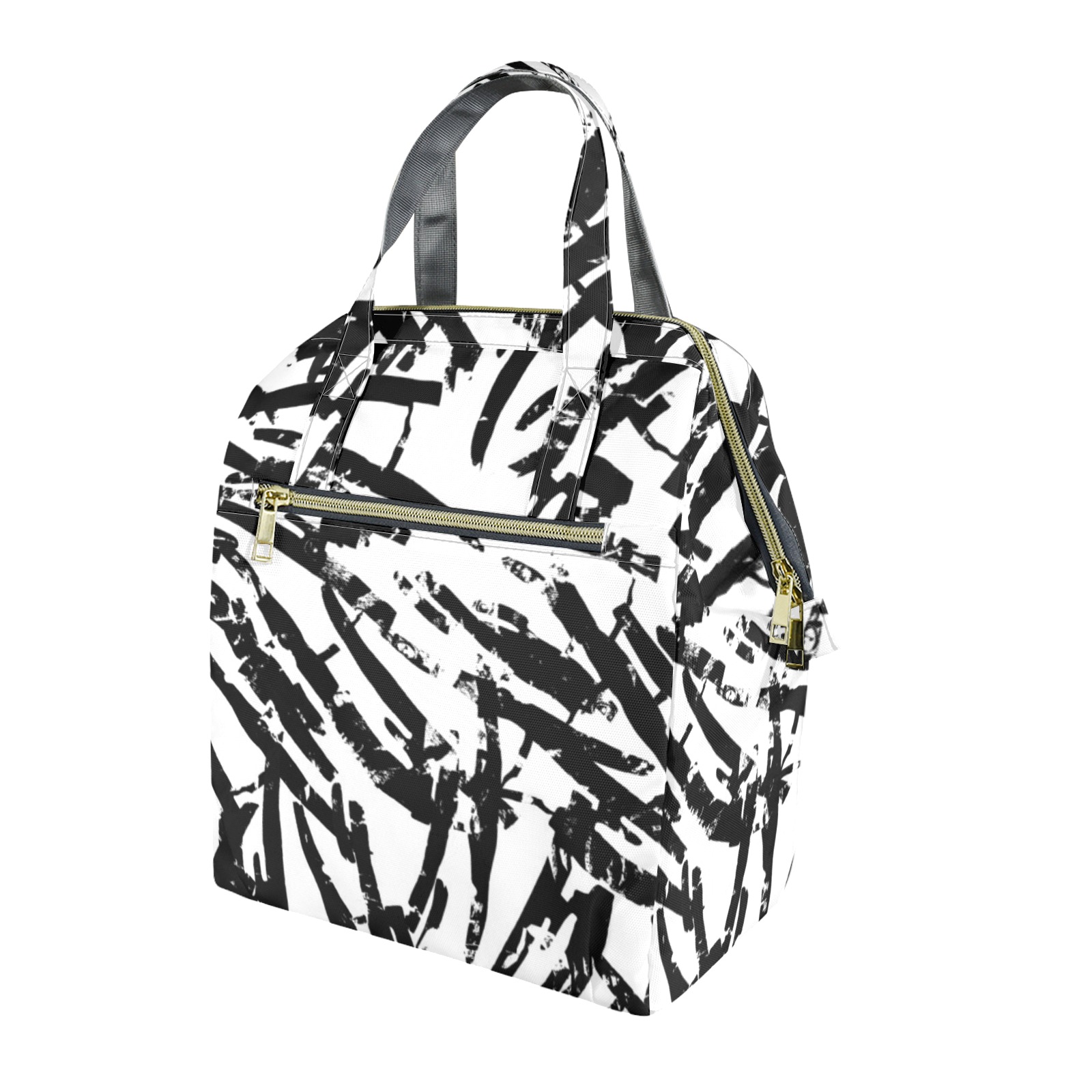 Brush Stroke Black and White Portable Insulated Lunch Bag (1743)