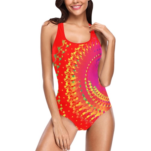 Ô Party Time Wheel 2 on Red Vest One Piece Swimsuit (Model S04)