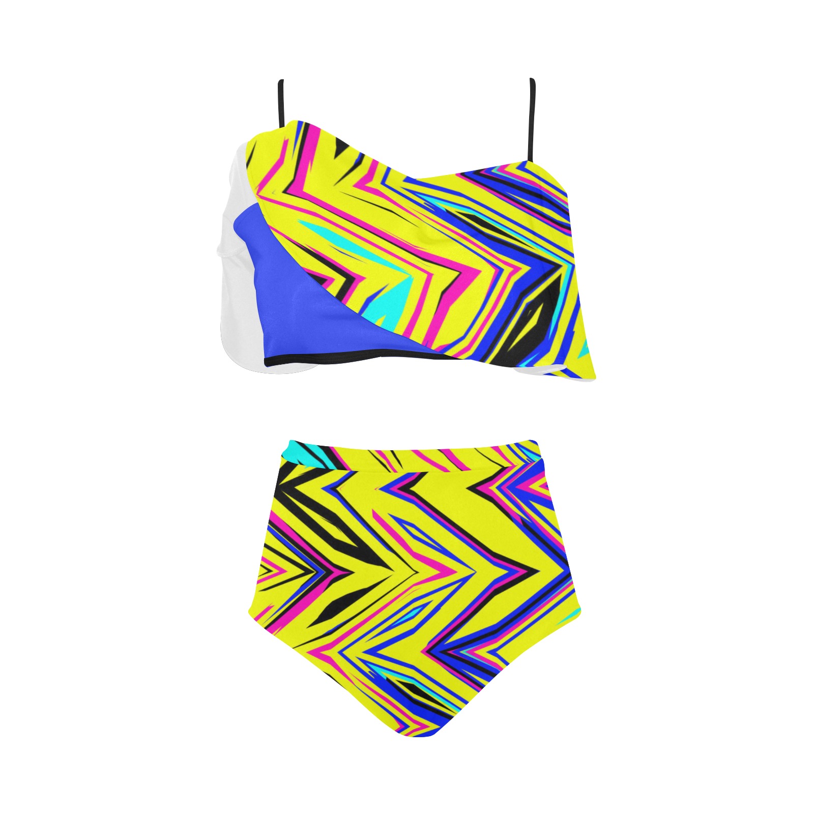 mycolorfulchevron High Waisted Ruffle Bikini Set (Model S13)