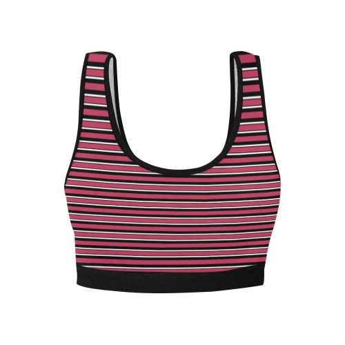 Magenta, Black and White Stripes Women's All Over Print Sports Bra (Model T52)
