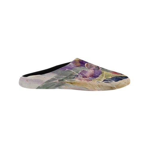 Iris Slipper Black Women's Non-Slip Cotton Slippers (Model 0602)