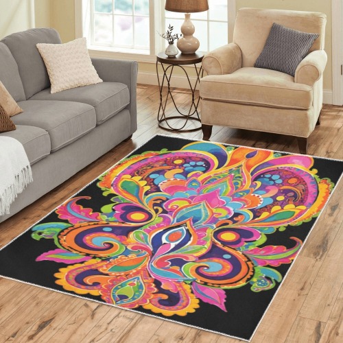 Abstract Retro Hippie Paisley Floral Area Rug7'x5'