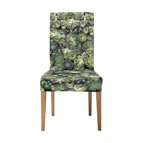 peonies dark green Removable Dining Chair Cover