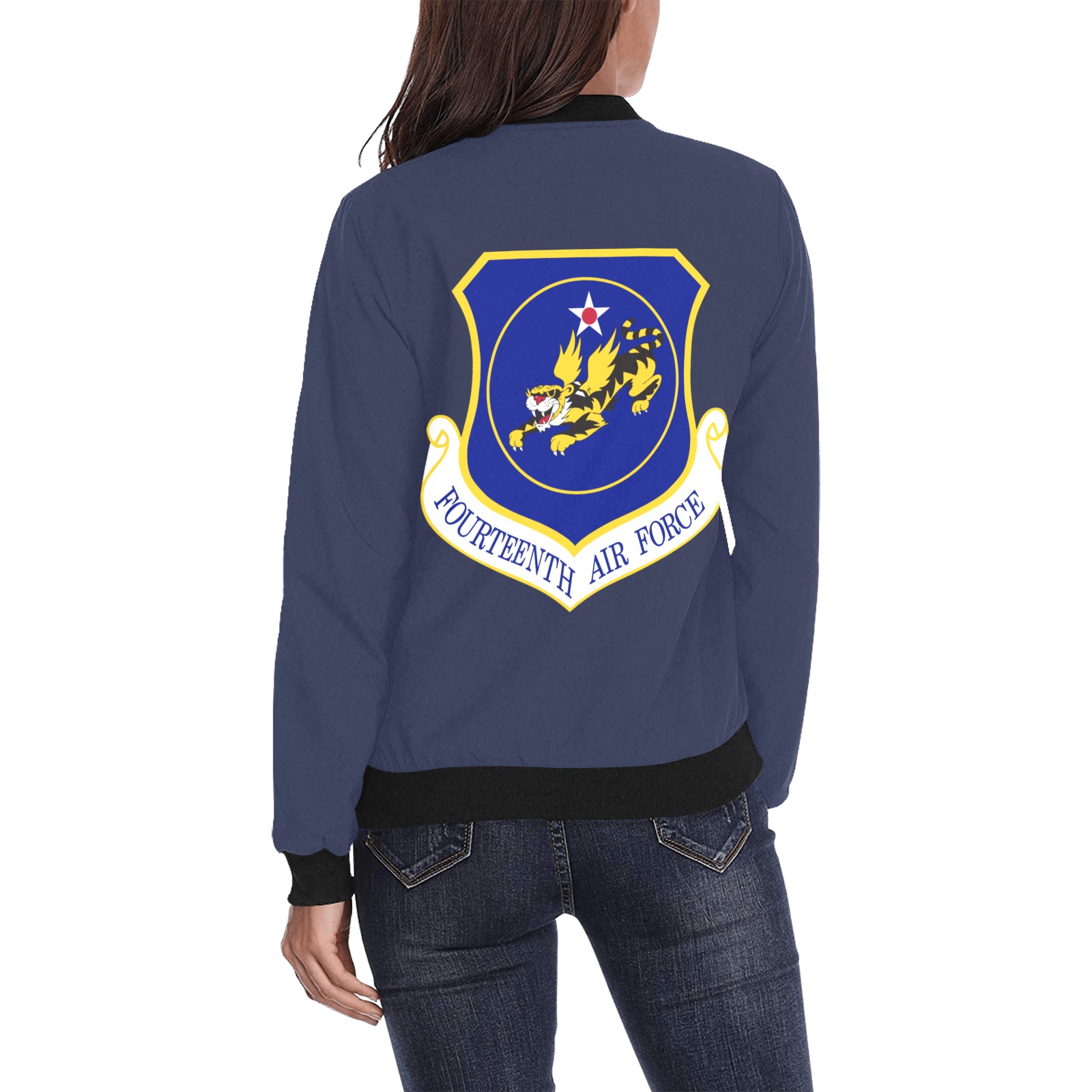 Staff Sergeant Fourteenth Air Force Base All Over Print Bomber Jacket for Women (Model H36)