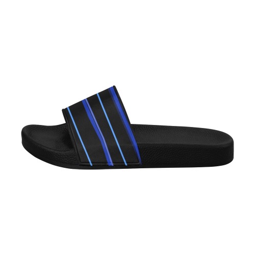 Classic Blue Stripes on Black Women's Slide Sandals (Model 057)