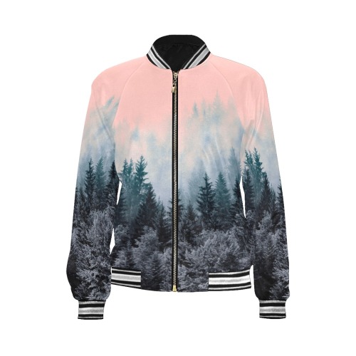 Forest in gray and pink All Over Print Bomber Jacket for Women (Model H21)