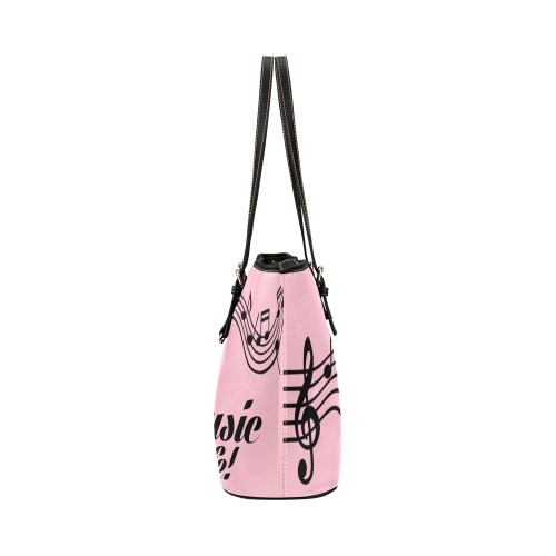 Music_Notes_ lt pink Leather Tote Bag/Large (Model 1651)