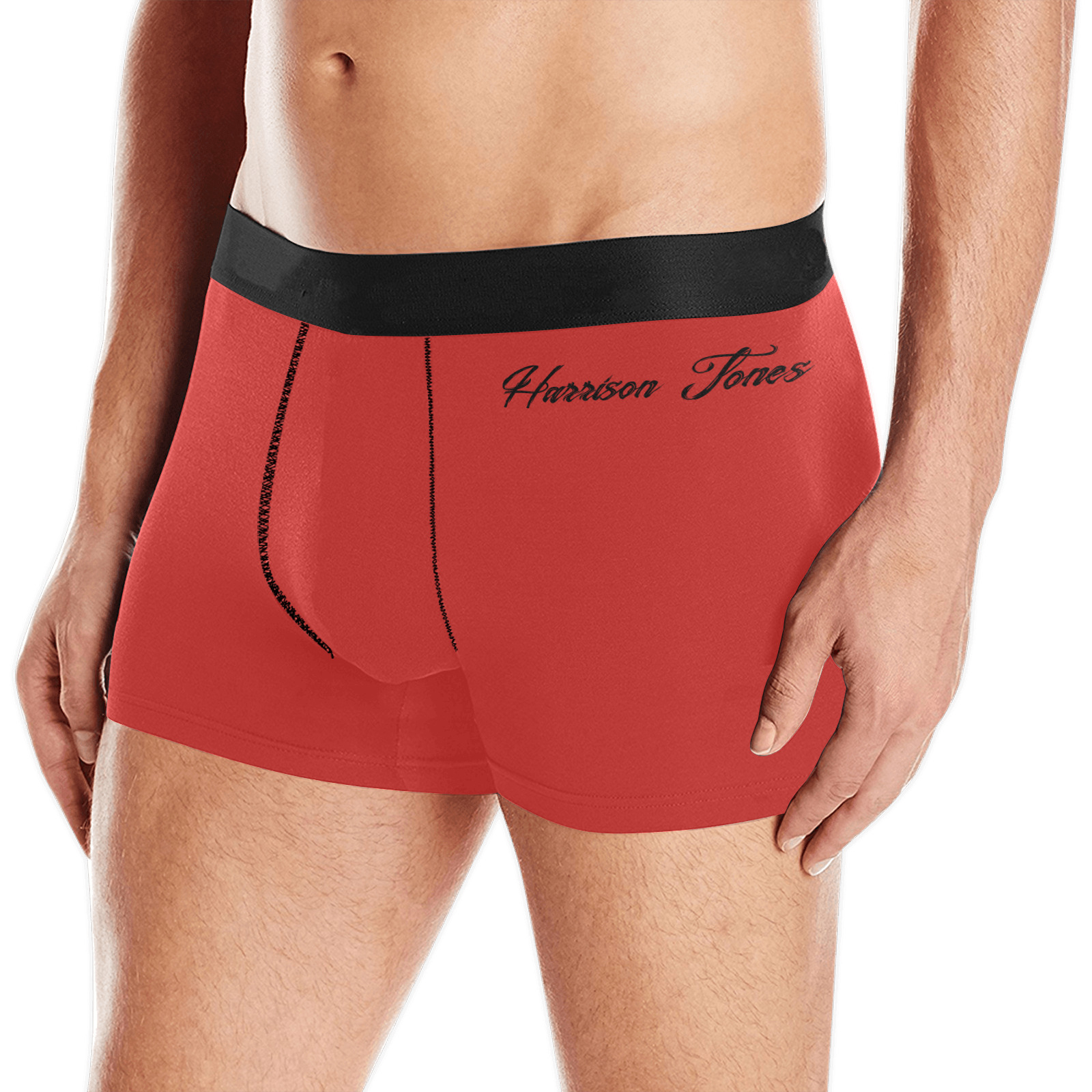 RED Men's Boxer Briefs w/ Custom Waistband (Merged Design) (Model L10)