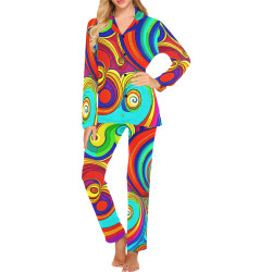 Colorful Groovy Rainbow Swirls Women's Long Pajama Set