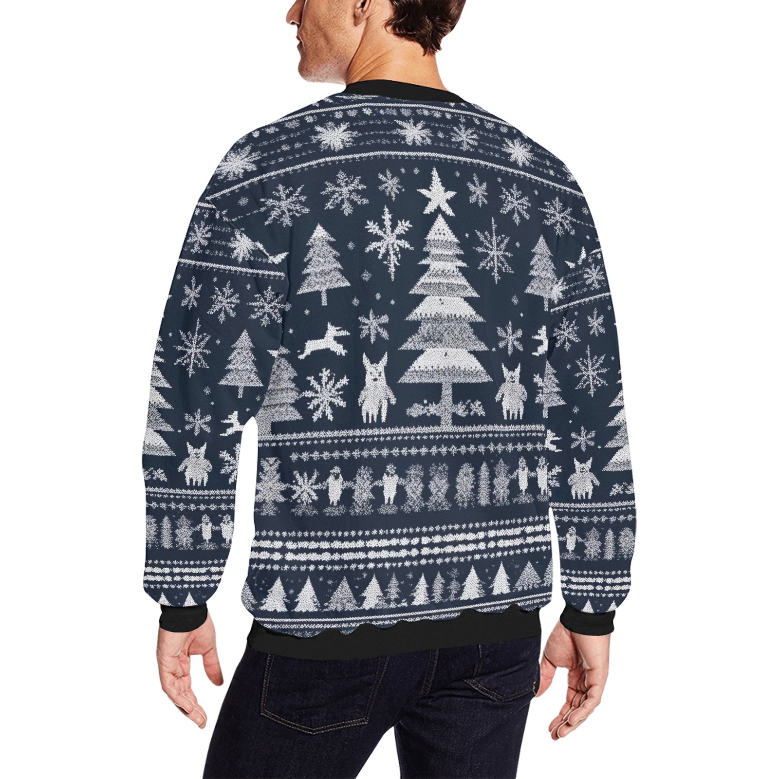 Fantasy horror forest snow and demons cool pattern Men's Oversized Fleece Crew Sweatshirt (Model H18)