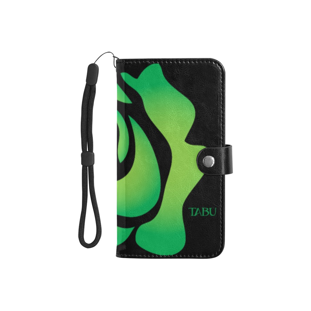 TABU Green ROSE Flip Leather Purse for Mobile Phone/Small (Model 1704)