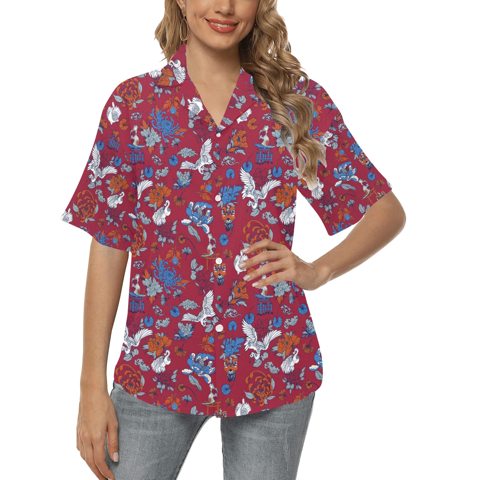 Florid dark asian nature 03 All Over Print Hawaiian Shirt for Women (Model T58)