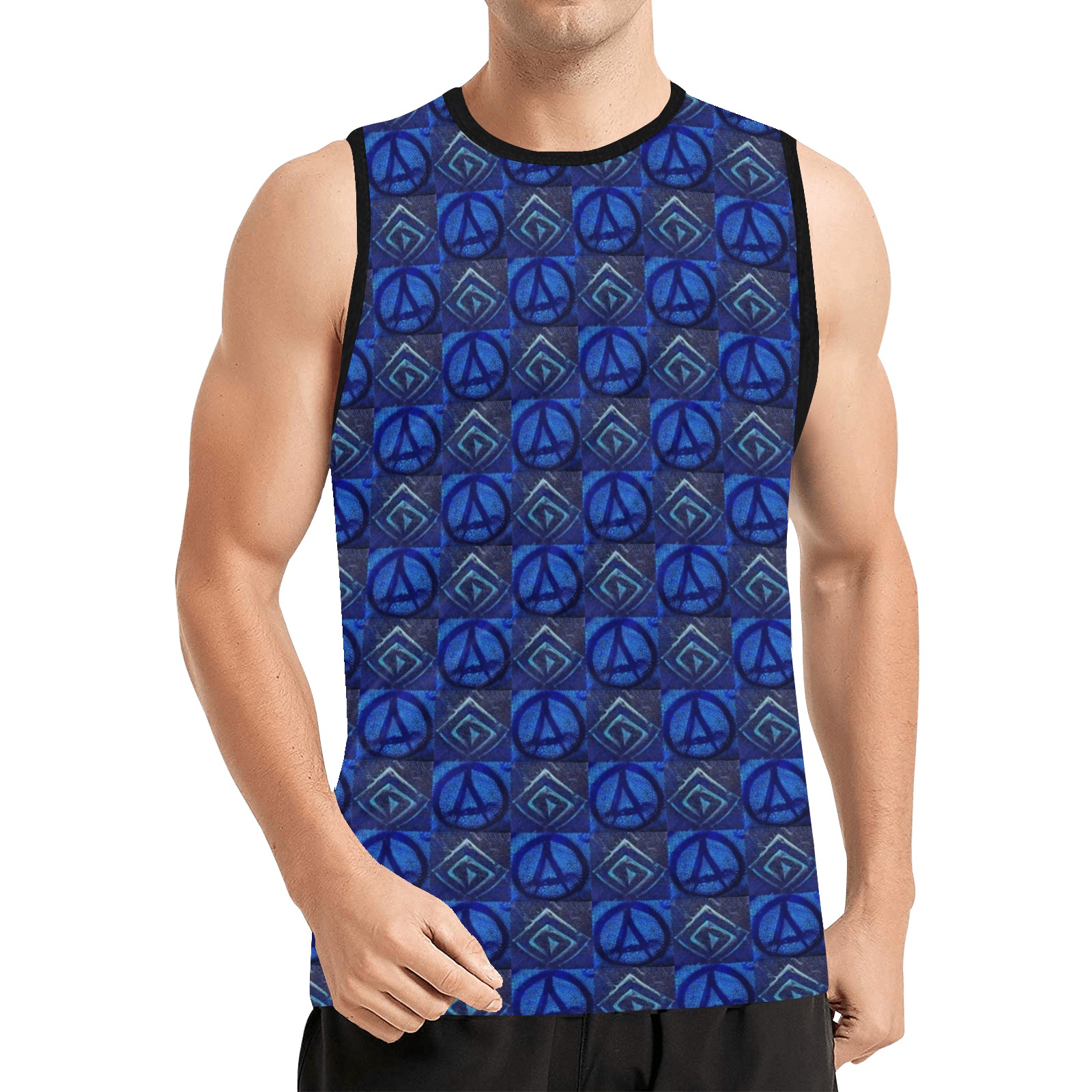 peace sign, repeating pattern, blue All Over Print Basketball Jersey