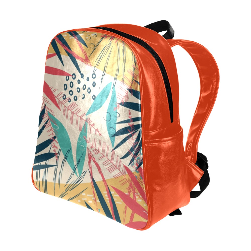 Colorful Tropical Pattern (8) Multi-Pockets Backpack (Model 1636)