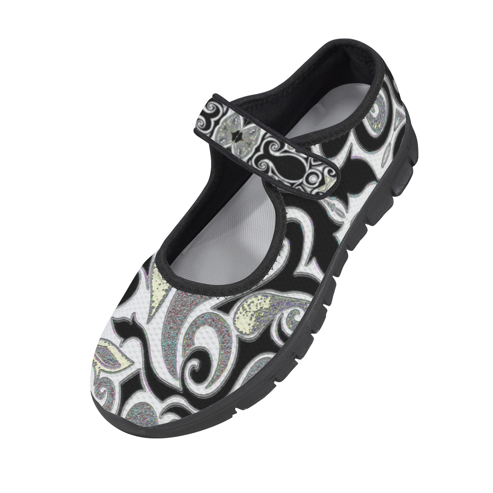 Retro Swirl Doodle in Black and White Women's Mary Jane Shoes | ID ...