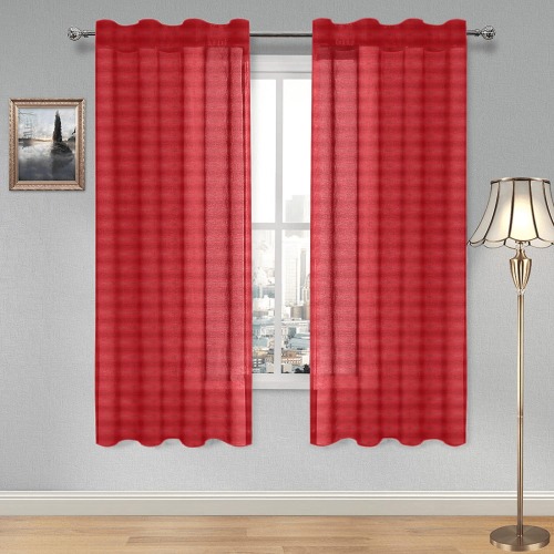 red repeating pattern Gauze Curtain 28"x63" (Two-Piece)